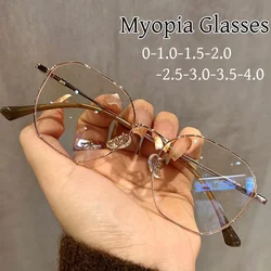 New Trendy Finished Blue Light Blocking Myopia Glasses Fashion Round Frame Prescription Near Sight Diopter Minus Eyewear-1.0-1.5