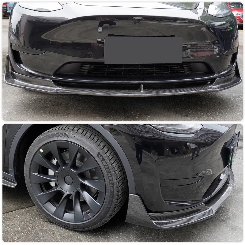 Car Front Bumper Lip Spoiler For Tesla Model Y Sport 4-Door 2019- 2021 Front Bumper Lip Chin Protector Guard Carbon Fiber