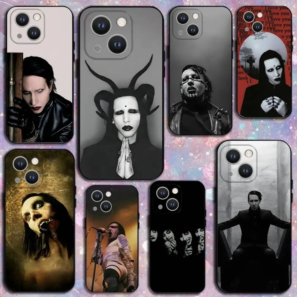 

Singer Marilyn Manson Phone Case For iPhone 16,15,14,13,12,11 Plus,Pro Max,XS,X,XR,SE,Mini,8,7,Soft Silicone Black Cover