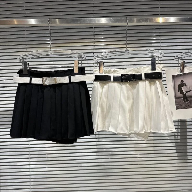 

Street Sle Skirt with Belt Color Blo Small ence Models ort Pleated Skirts for Young Women in Their 20s