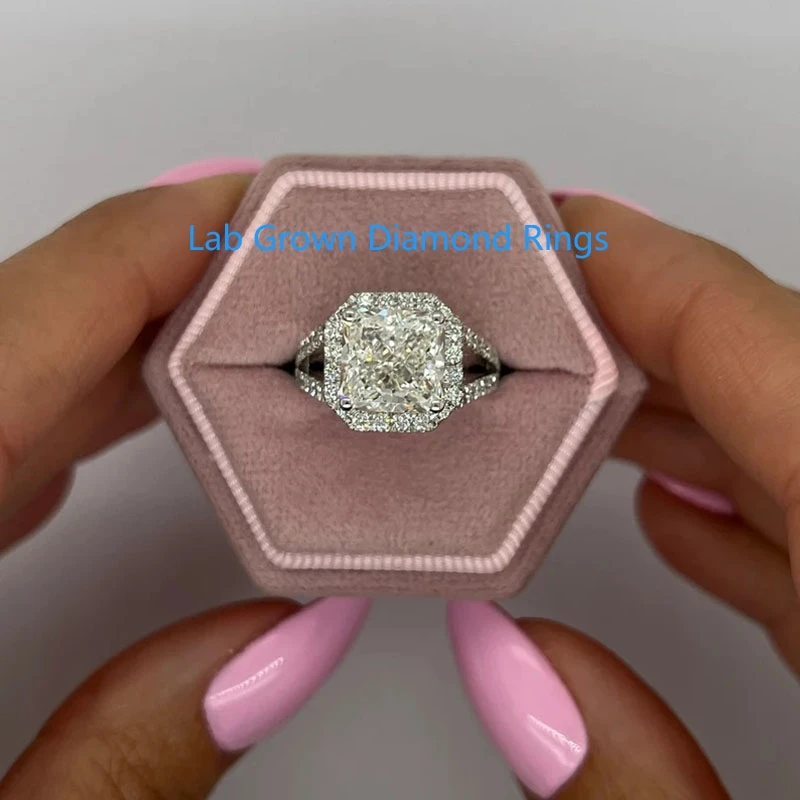 

4CT IGI CERTIFIED DEF VS-VVS Clarity Square Radiant Cut Lab Grown CVD HPHT Diamond Разрезной хвостовик Обручальное кольцо Halo Platinum 950