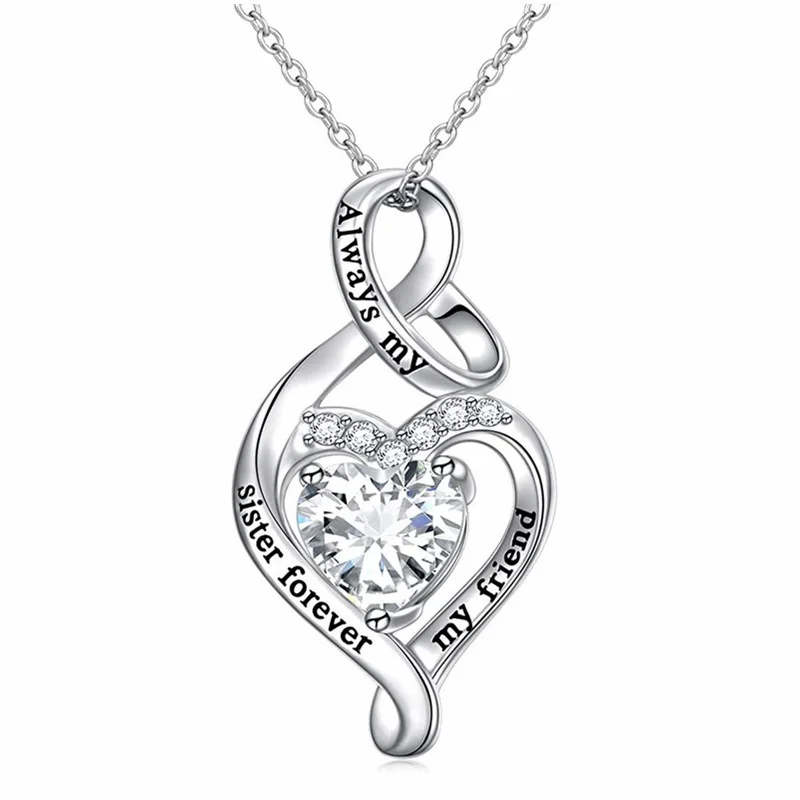 Sterling Silver Always My Sister Daughter Mother Forever  Friend Love Heart Necklace for Women   Gift Mask