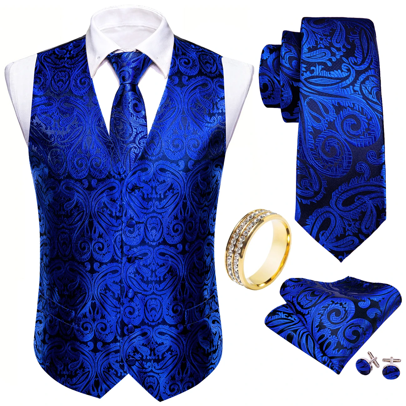 Pocket Square Set - Królewski Niebieski Zestaw 5 Elementów: Kamizelka