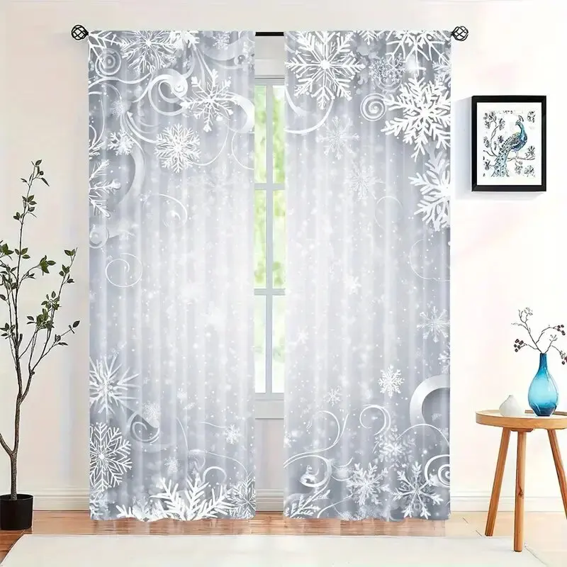 Snowflake Christmas printed curtains, pole bag curtains, home decoration, room decoration, window decoration /30*65
