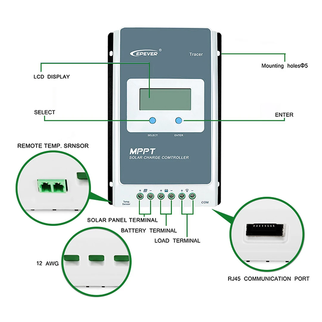 EPEVER Tracer4210AN G3 MPPT Solar Charge Controller 40A 12V 24V  Dust-proof And Water-proof Design With MT52 Data Monitor