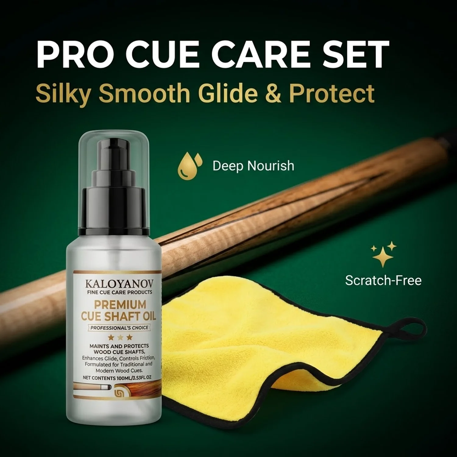

100ml Cue Shaft Oil & Microfiber Towel Set Premium Wood Conditioner Smooth Glide Polish Cleaner for Snooker Ash Pool Maple Cues