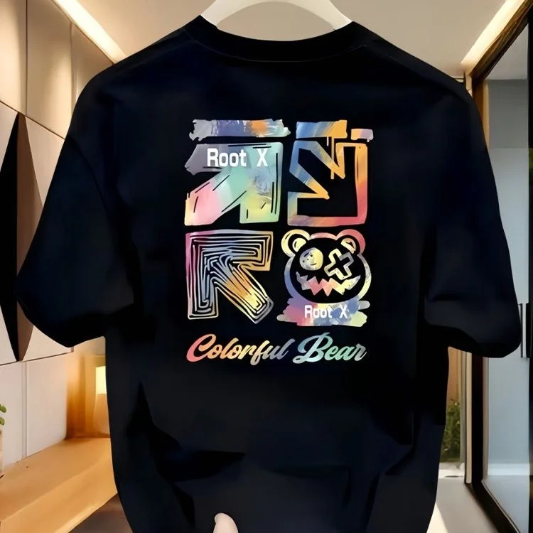 High-quality Men's Summer New Thick Pure Cotton T-shirt, with Printed Design, Stylish, Breathable, and Sweat-absorbing