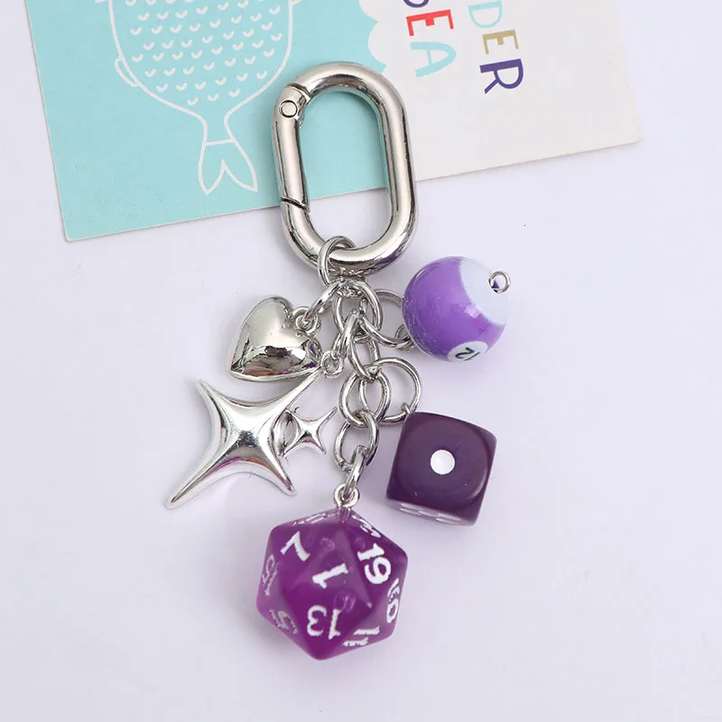 Korean Creative Heart Star Lucky Dice Keychain for Women Fashion Funny Billiards Key Buckle Handbag Car Key Jewelry Couple Gift