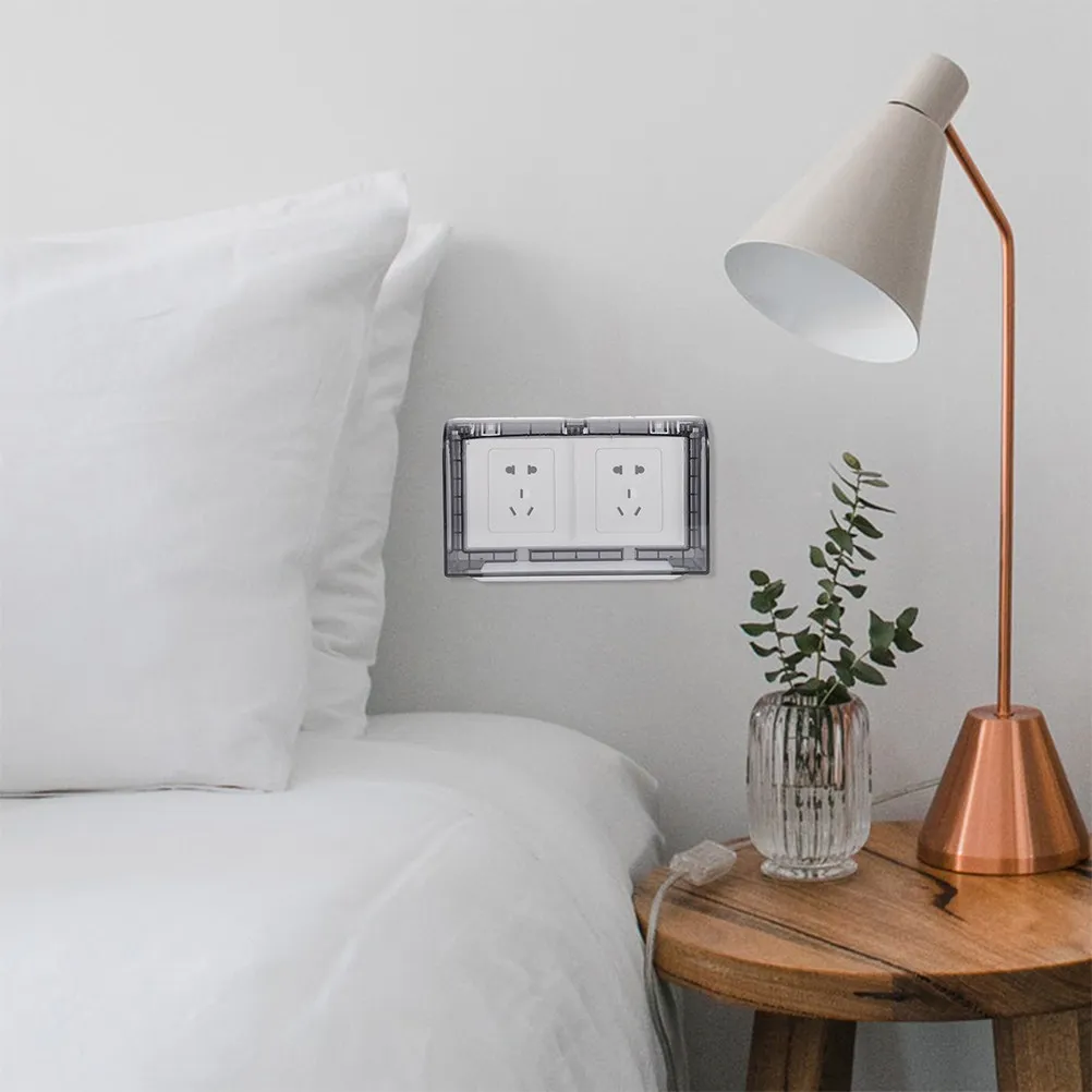 

2Pcs Double Position Waterproof Switch Cover Adhesive Bathroom Socket Protector Splash Proof Large Socket Box Protector