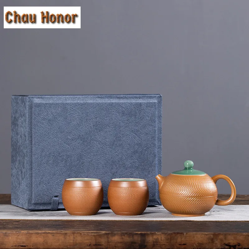 Handmade Jumping Knife Longquan Celadon Tea Set Complete Set Ancient Tea Ceremony Set Teapot and Tea Cup Set Tea Item Collection