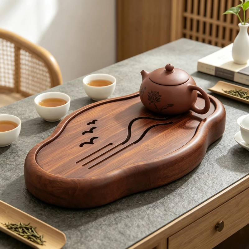 Solid Rosewood Tea Tray One Piece Small Water Storage Dry Brewing Board for Home Gongfu Tea Set Gift Luxury Table Decor 원목 차판