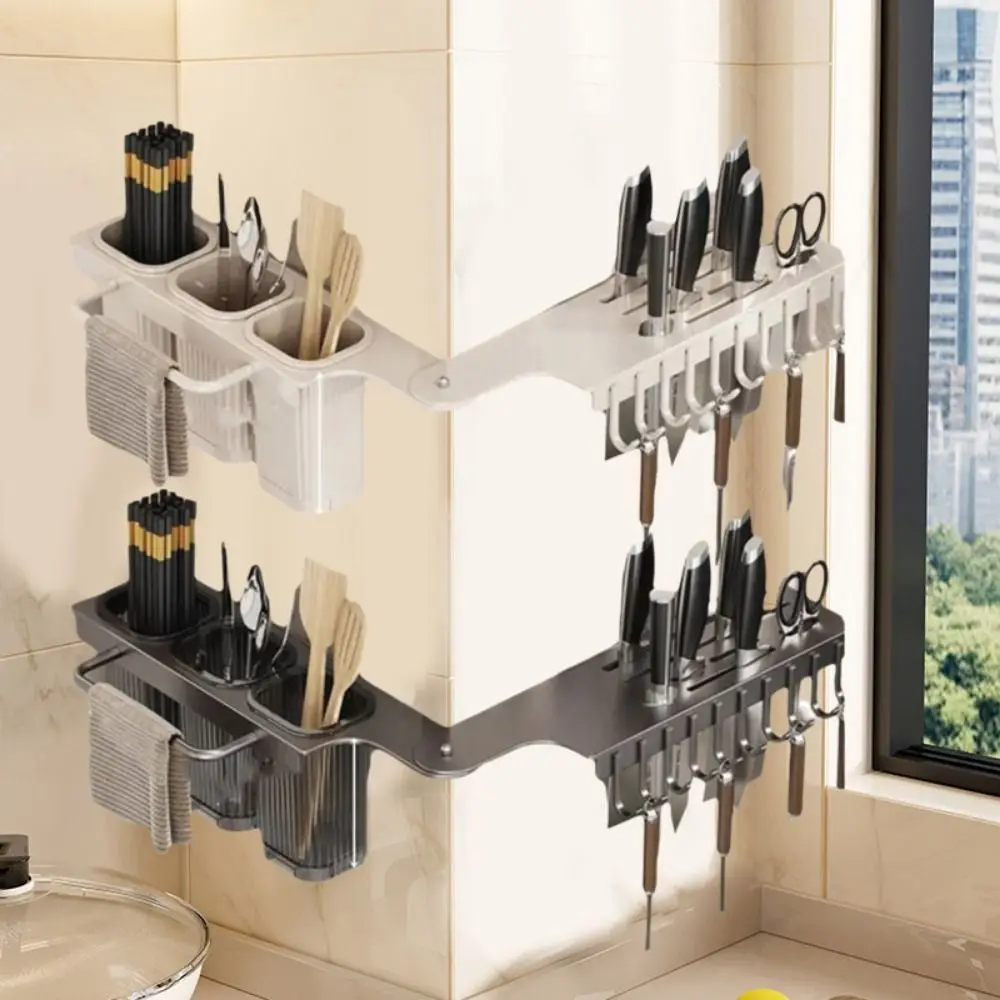 

Wall Mounted Kitchen Storage Rack Large Capacity Space Saving Cutter Holder Moisture Resistant 90 Degree Rotation