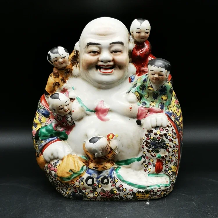 20.5 cm */ Delicate Chinese Colorful Porcelain Buddha and Lovely Children Auspicious Statue