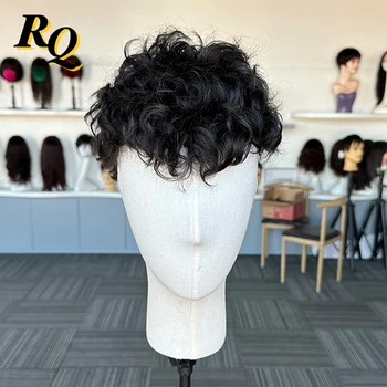 Peruka dla mężczyzn Curl Pre Cut Styled Human Hair Toupee Australia Base Hair Replacement Systems Lace&PU Protesis Hombre Male Wig