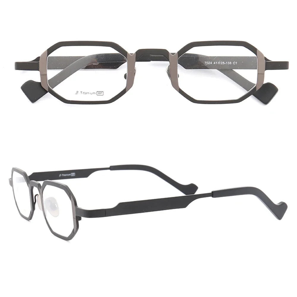 

Retro Men Square Glasses Frame Women Optical Eyeglass Frame Pure Titanium Light Metal Octagon Rectangular Prescription Spectacle