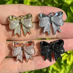 Zirconia Pave Gold Plated Copper Bowknot Charms for Jewelry Making