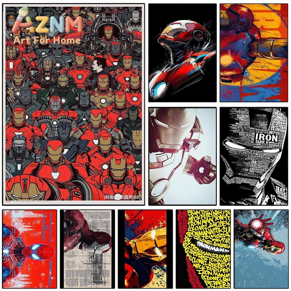 Iron Man All Armor Collection Marvel Superhero Canvas Wall Art No Frame Poster Print Home Bedroom Living Room Decor Artwork Pa