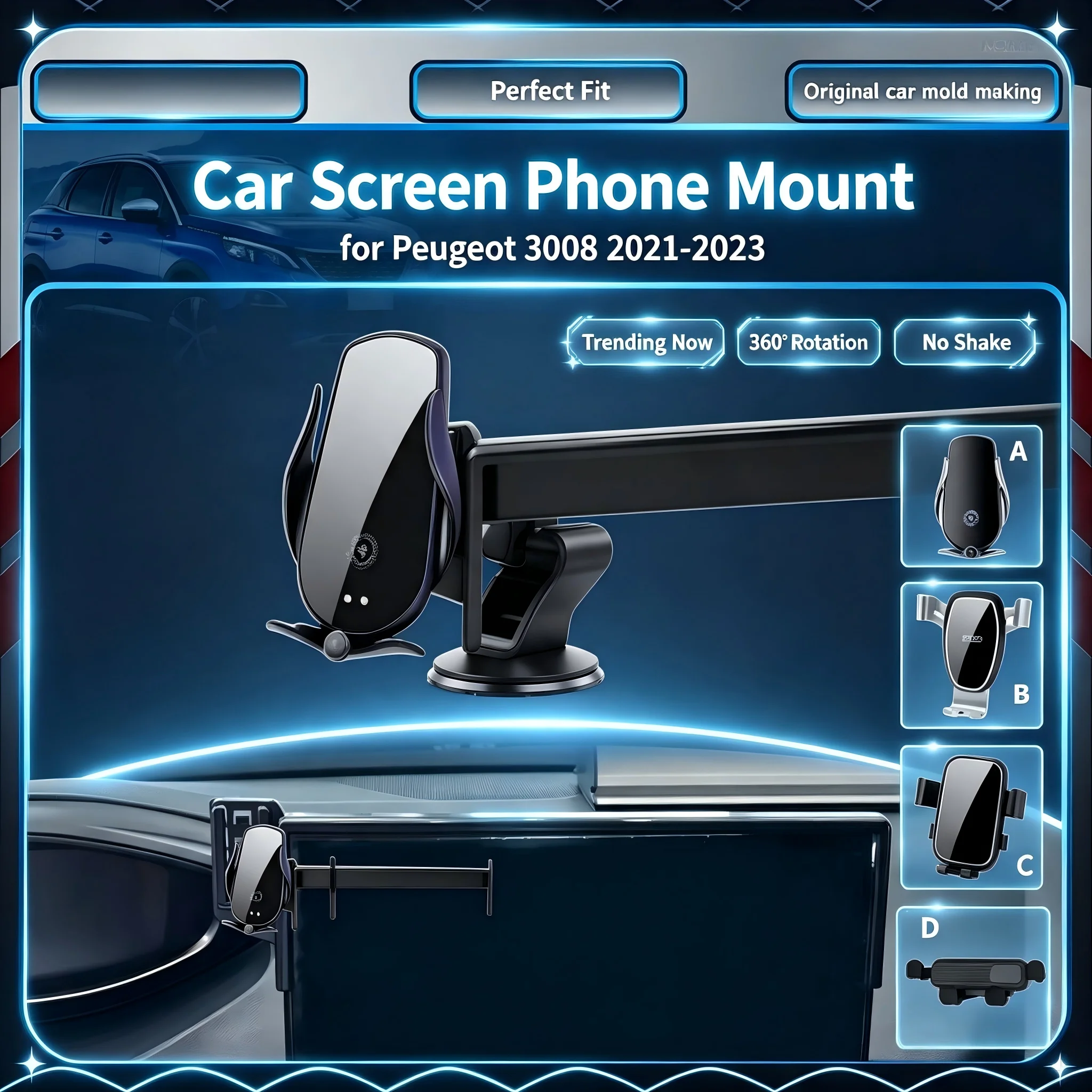 360°Adjustable Car Screen Phone Holder For Peugeot 3008 2021-2023 GPS Navigation Stand Stable Mobile Bracket