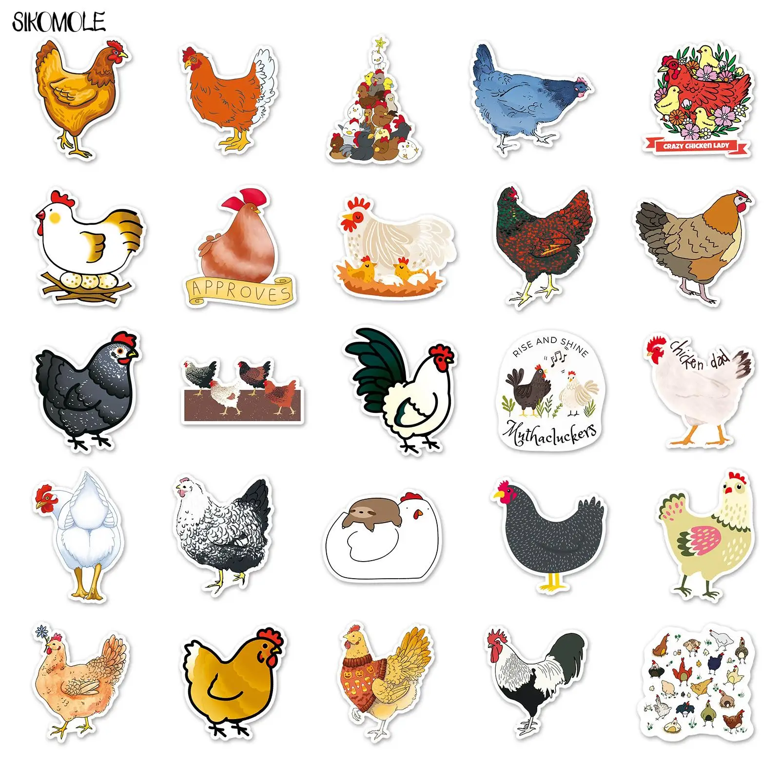 10/30/50PCS Cartoon Cute Chicken Stickers Kawaii Animals DIY Car Skateboard Laptop Motorcycle Graffiti Sticker Decal Kids Toy F5