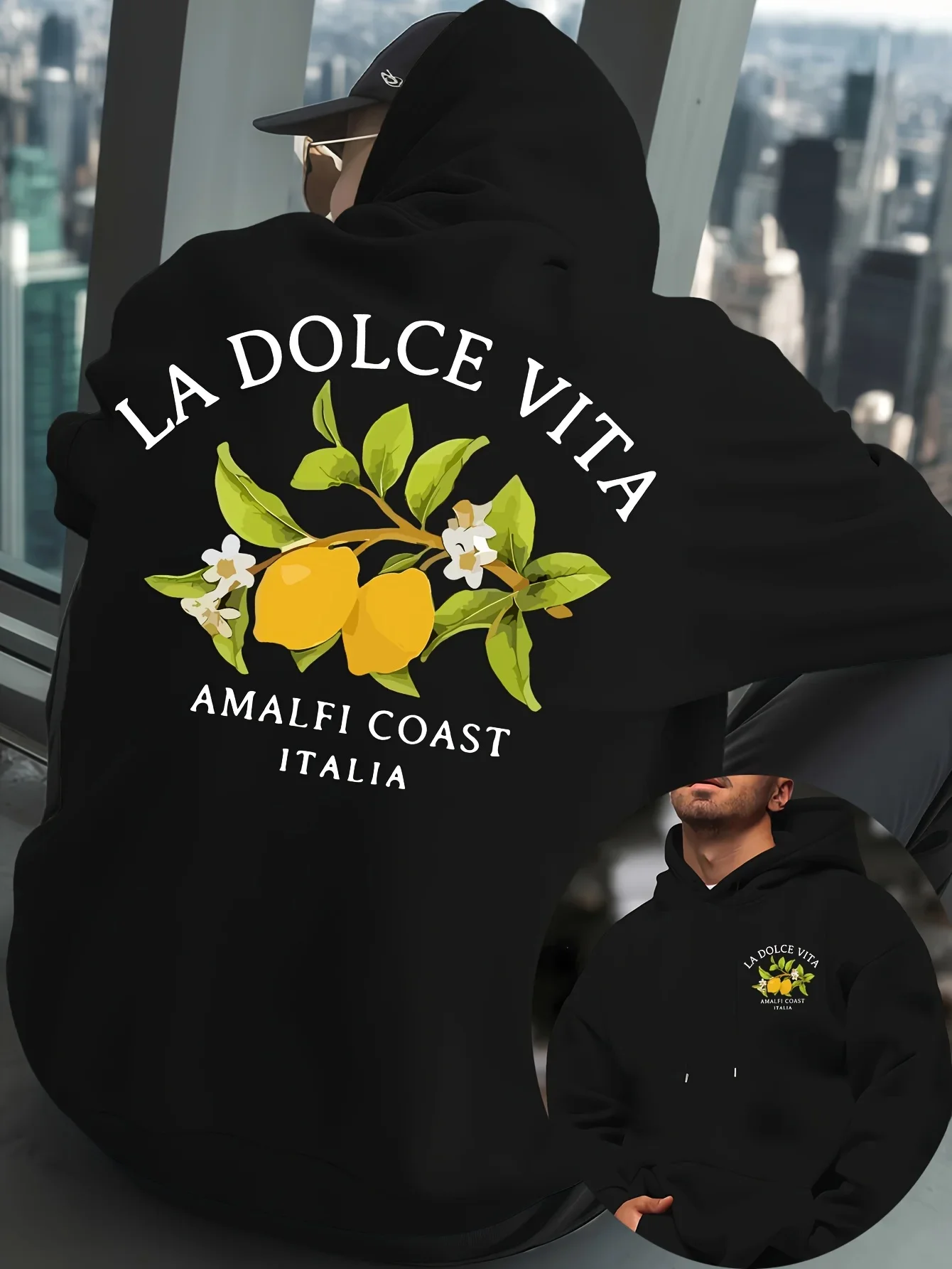 Men Italy Amalfi Coast Sports Hoodie La Dolce Vita Lemon Graphic Loose Casual Pullover Street Sweatshirt Autumn Winter