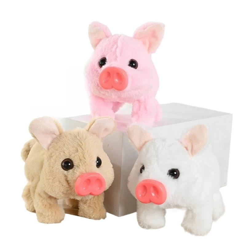 2025 Cerdo de peluche oscilante para caminar eléctrico, juguete con correa con sonido, compañero realista para mascotas para niños, relleno de medias de Navidad