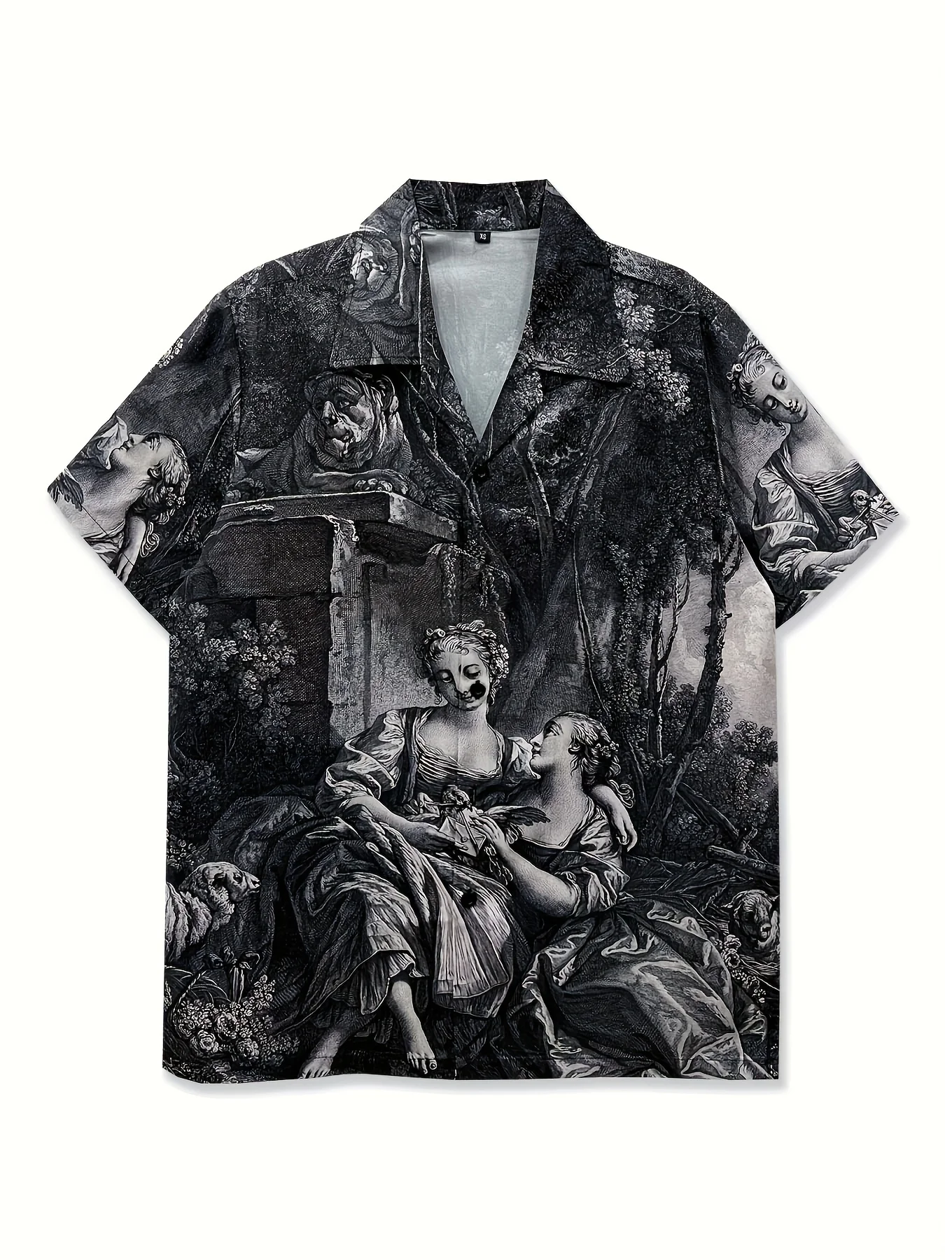 Men's Shirt Casual 3D Printing Women's Dark Female Sketch Design Breathable Polyester Summer Button Four Sided Printing