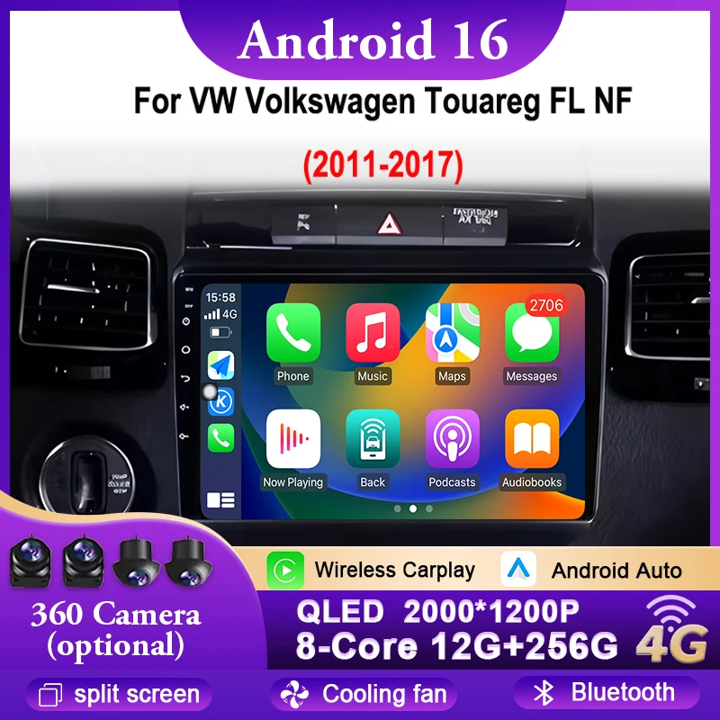Wireless Carplay For VW Volkswagen Touareg FL NF 2011-2017 Android 16 Auto Car Radio GPS Multimedia Video Player Split screen BT