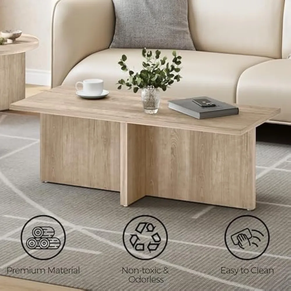 Mesa de centro moderna de 47 polegadas - Mesa central retangular minimalista escandinava para sala de estar