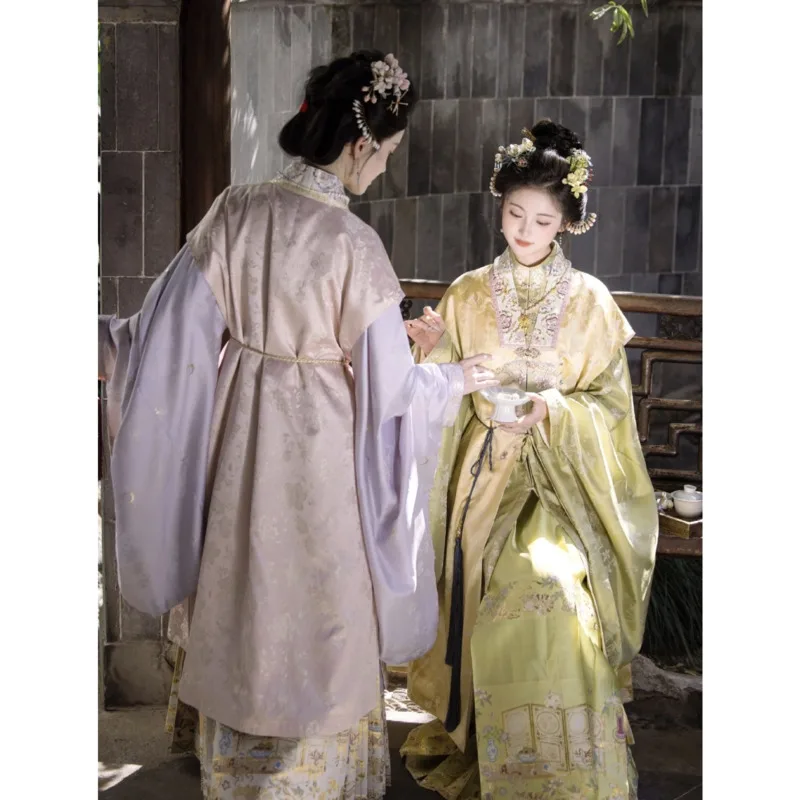 Women In Hanfu Ming Dynasty Style Imitation Makeup Floral Weaving Gold Stand Collar Double-Breasted Costume Cosplay Halloween