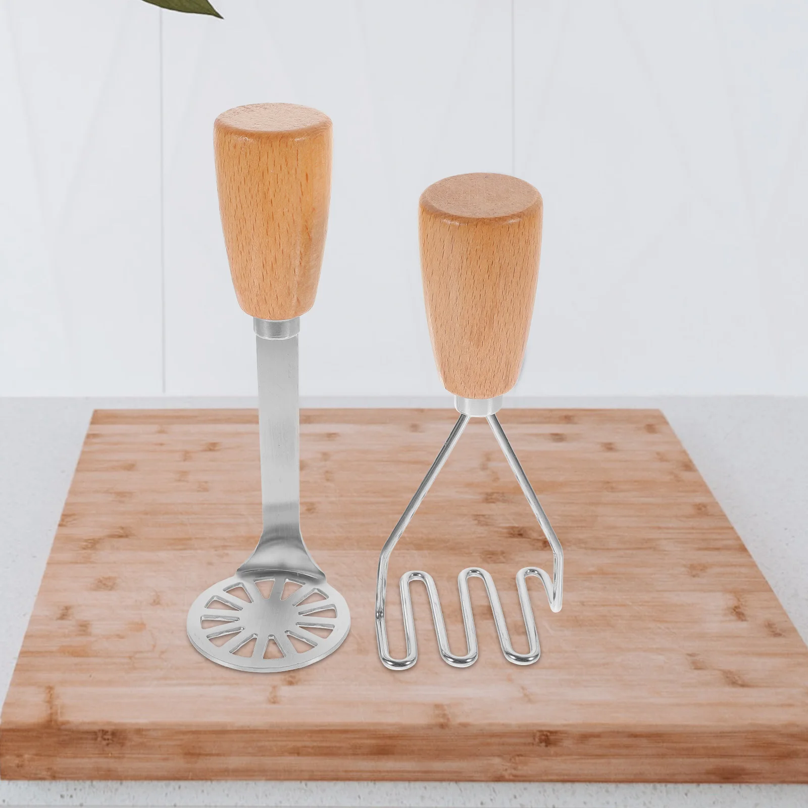 

2Pcs Stainless Steel Potato Masher Wooden Handle Food Masher Kitchen Tool Manual Potato Crusher for Home Cooking