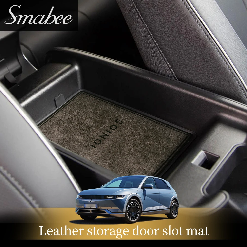 Smabee Leather Gate Slot Cup Mat for Hyundai Ioniq 5 2021 2022 Cortex Door Groove Pad Interior Accessories Coaster Decoration