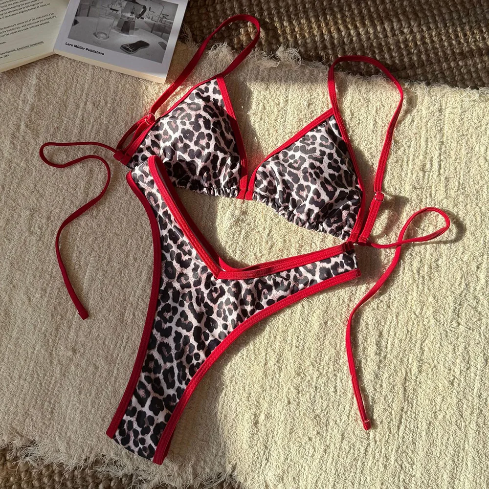 

Leopard Print Halte String Bikinis Sets De Mujer 2026 Triangle Swimwear Sexy Swimsuit Women Summer Bathing Suit Biquinis Bikini