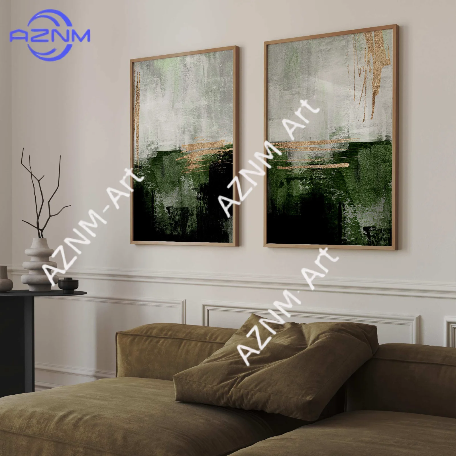 1/2Pcs Green and Gold Abstract Art Prints · Emerald Green Decor · Apartment Decor · Minimalist Wall Art ·Room Wall Art