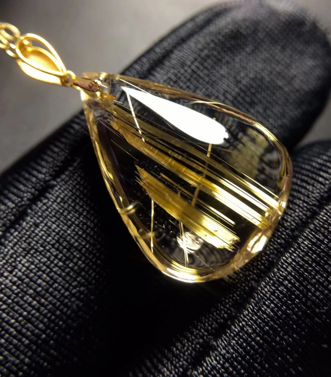 

Natural Gold Rutilated Quartz Pendant Necklace Jewelry 18*13.2*7mm Barrel 18K Gold Yellow Rutilated Women Men AAAAAAA