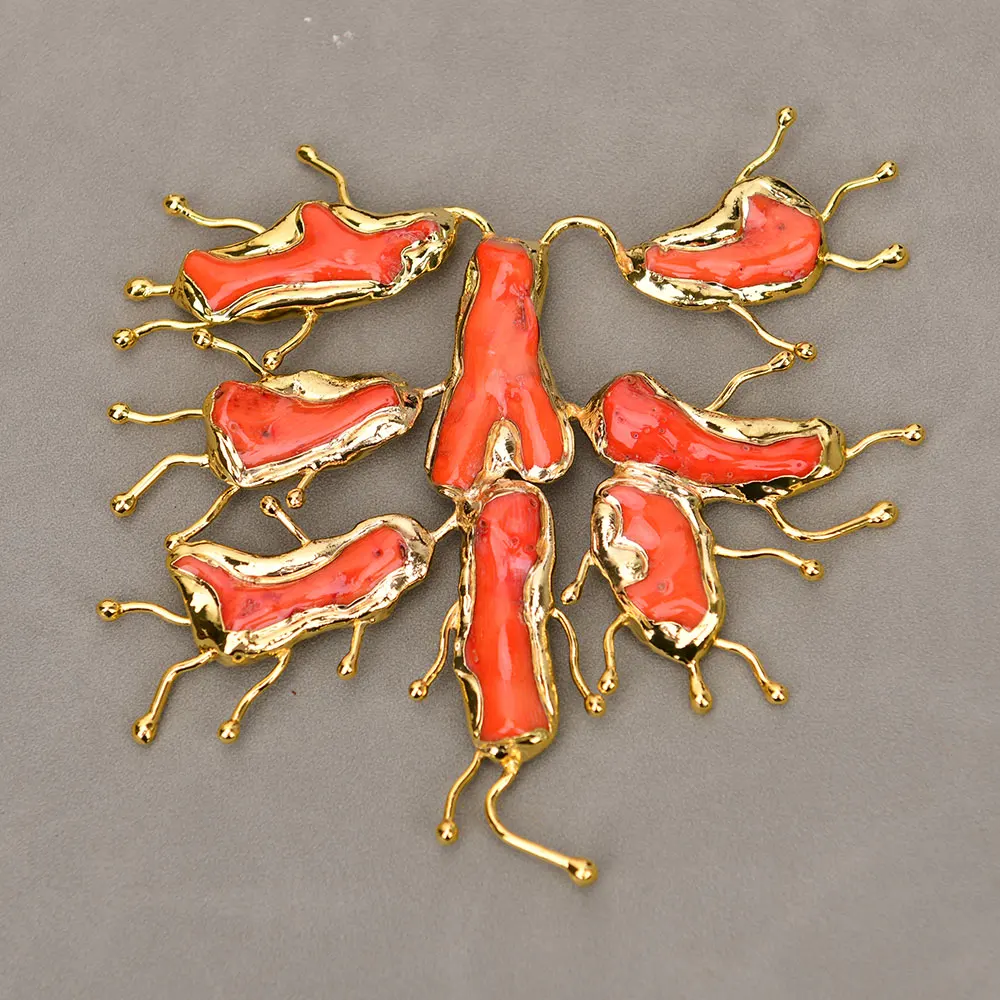 APDGG 1 Pc Big Natural Orange Coral Branch Bamboo Nugget Pendant Connector Jewelry Making DIY