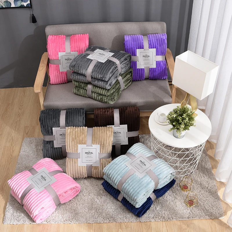 Winter Flannel Blankets For Beds Solid Coral Fleece Faux Fur Throw Coverlet Sofa Cover Bedspread Soft Fluffy Plaid Blankets