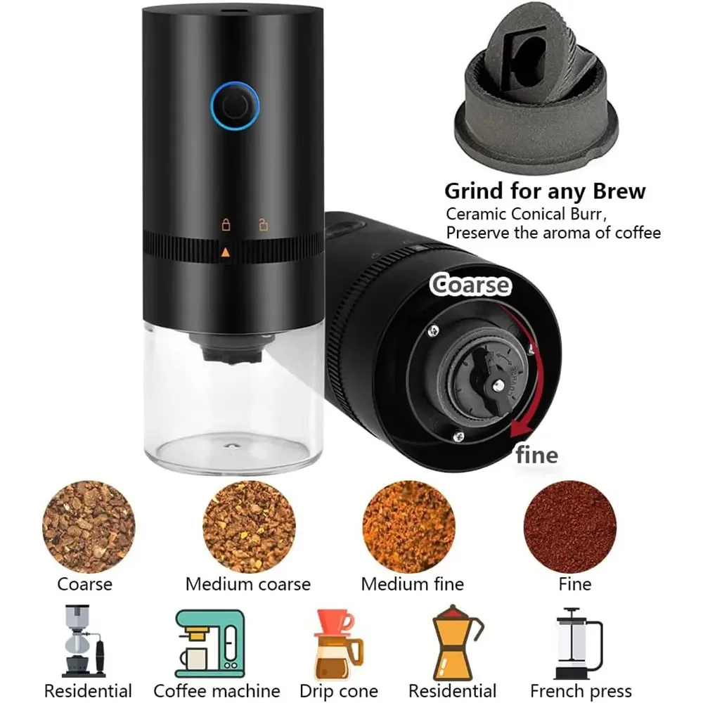 Portable Electric Coffee Grinder Cafe Automatic Coffee Beans Mill Conical Burr Grinder Machine for Home Travel USB Rechargeable