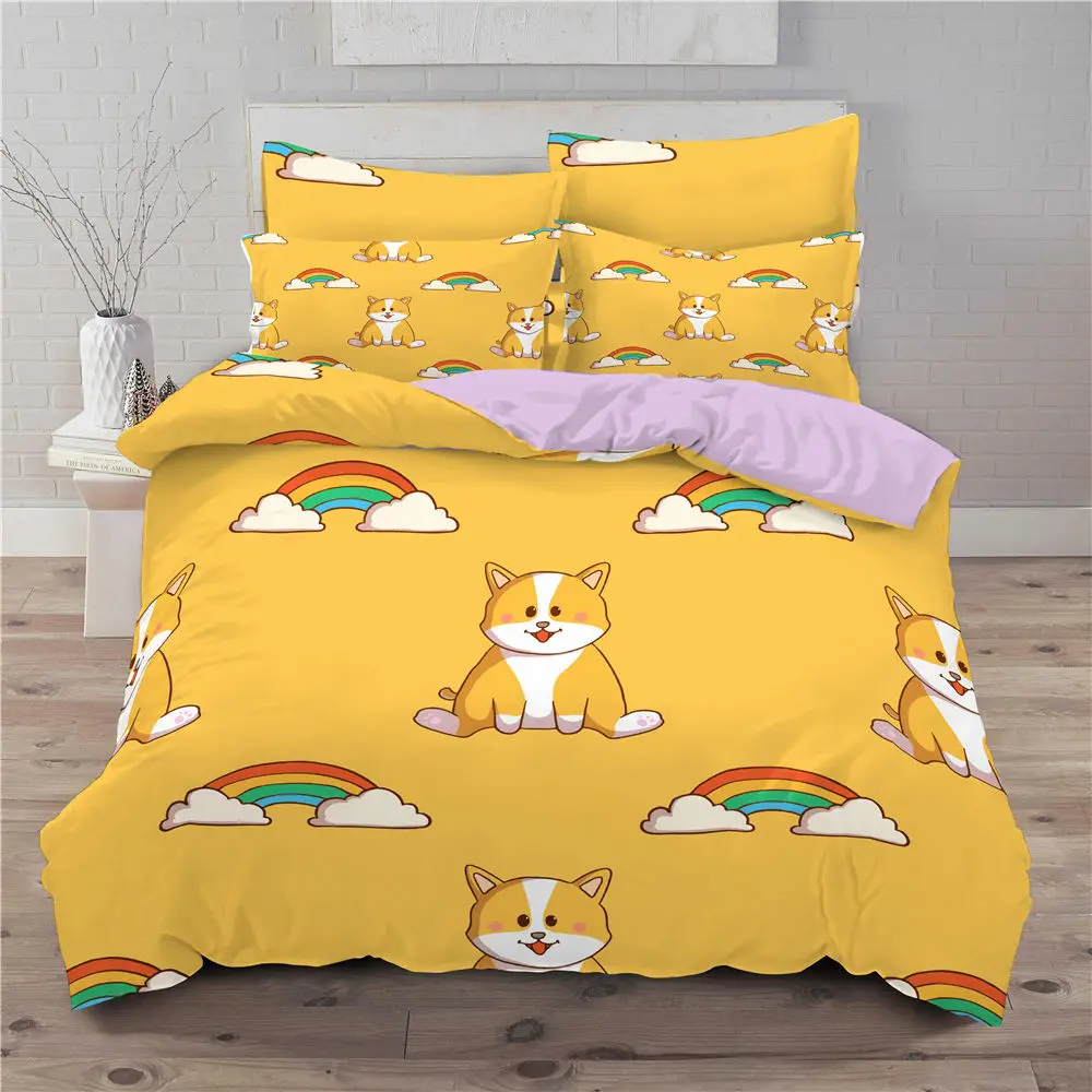 

Dog Duvet Cover,Pet Puppy Bedding Set Cartoon Welsh Corgi Comforter Cover For Kids Teens Animal Quilt Cover Queen Size