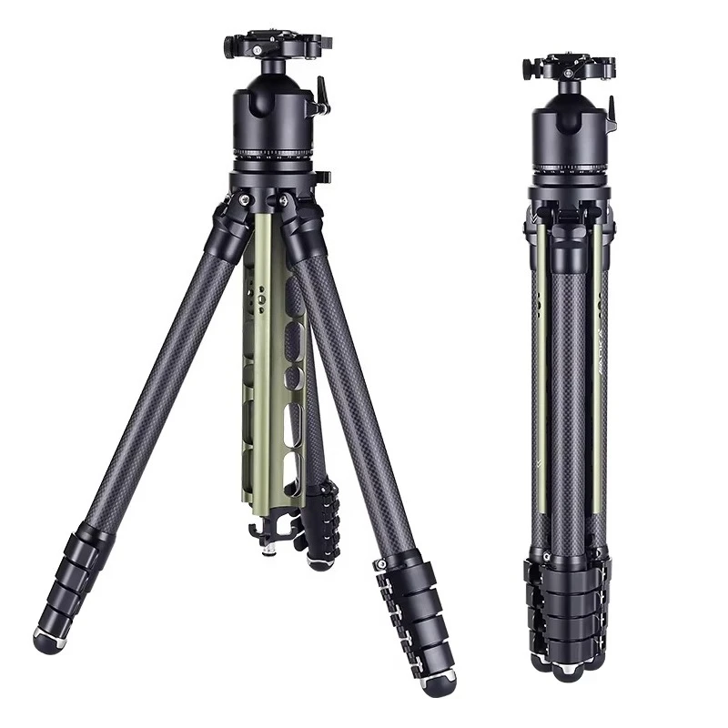 TS Series New Center Column Compact Professional Travel Carbon Fiber Tripod with Flip Lock 5-Leg Bubble Level