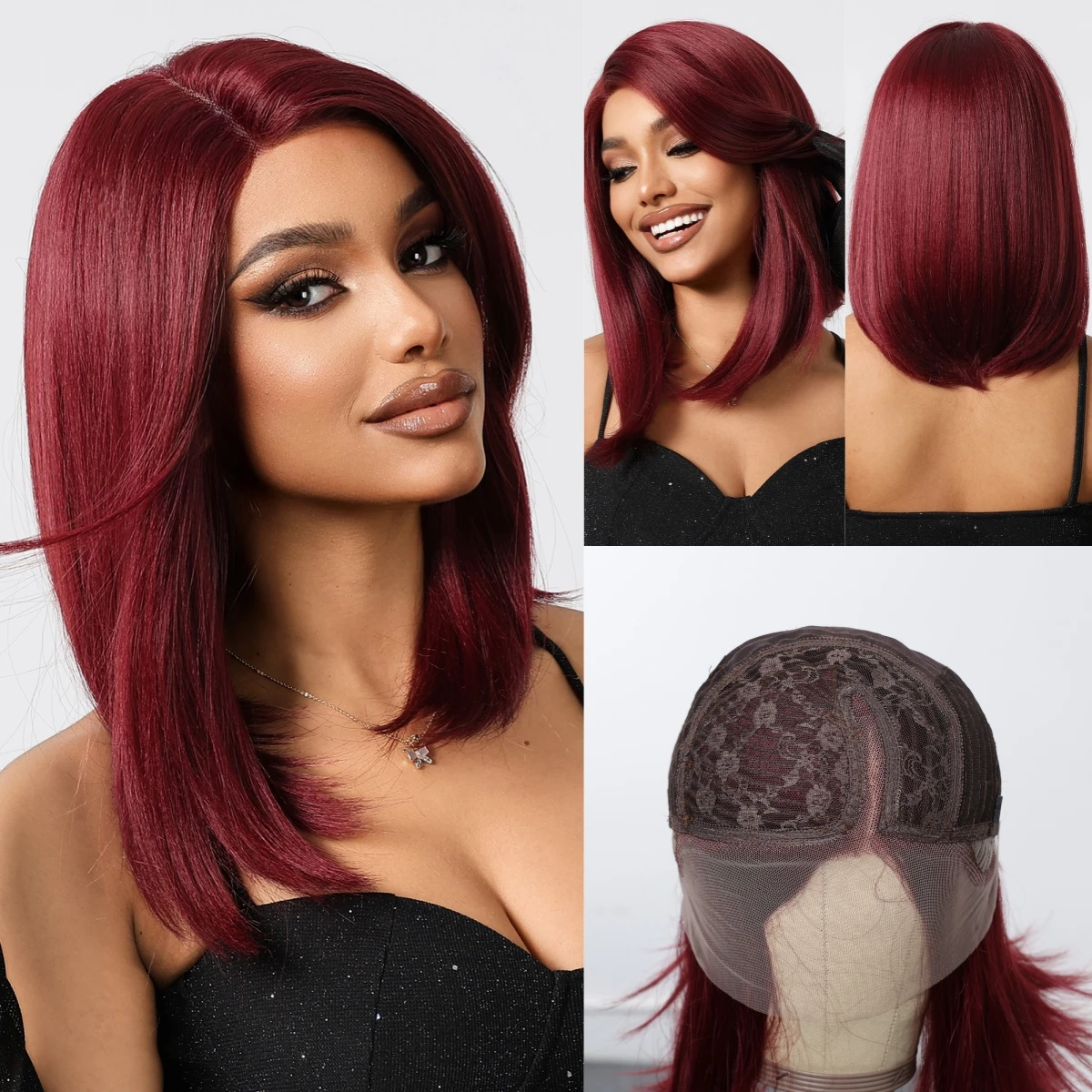 Burgundy Red Synthetic Wig Straight Hair Lace Front Wig Reddish Brown Bob Short Wigs For Women Heat Resistant Fiber wig