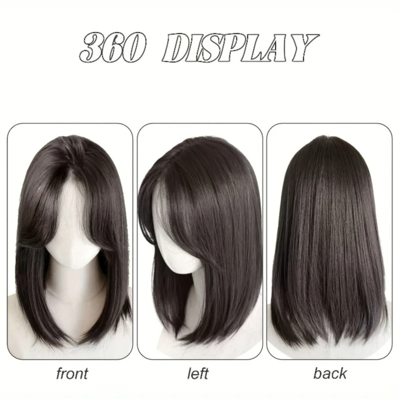 14 بوصة قصيرة بوب شعر مستعار اصطناعي مع الانفجارات الجزء الأوسط مستقيم كامل الرأس مقاومة للحرارة الباروكات مع مظهر طبيعي محاكاة فروة الرأس