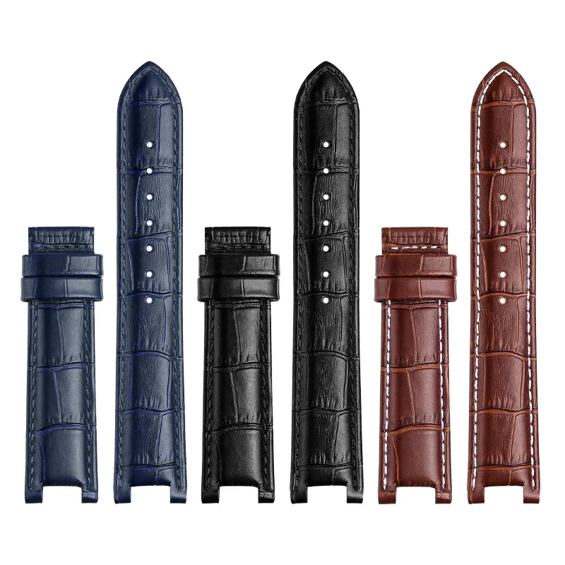 Genuine Leather Watchband For Versace GC Wristband 22mm*13mm 20mm*11mm Notched Strap Men Withstainless Steel Butterfly Buckle