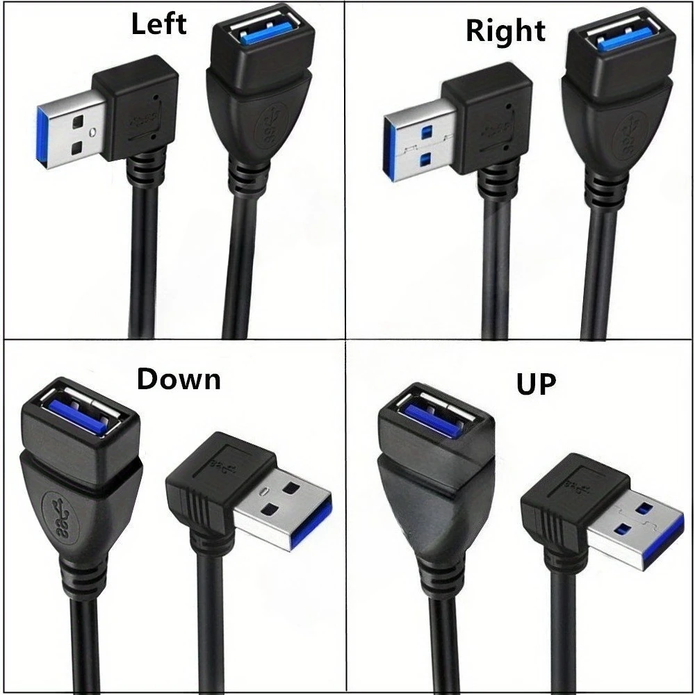 20cm USB 3.0 Extension Cable Male to Female 90 Degree Angle 5Gbps Data Sync Fast Charging for PC Laptop Mobile HDD