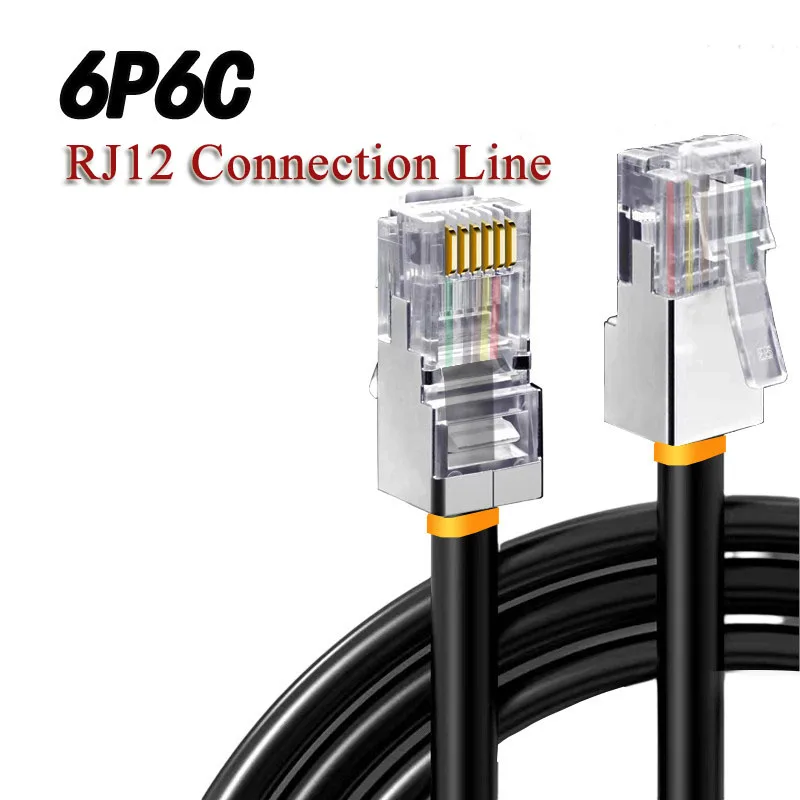 6P6C RJ12 Extension Line Shielded Communication Cable Telephone 6Pin Ethernet Wire RJ12 6P Crystal Head Flat Connection Cord
