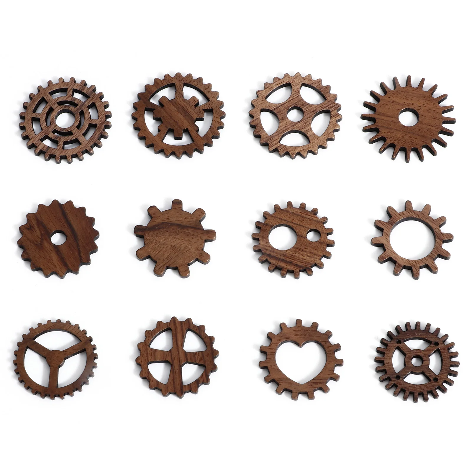 5 Piece Brown Wood Embellishments Scrapbooking Gear Hollow Patch Connector Charms Handmade For Diy Jewelry Making Findings