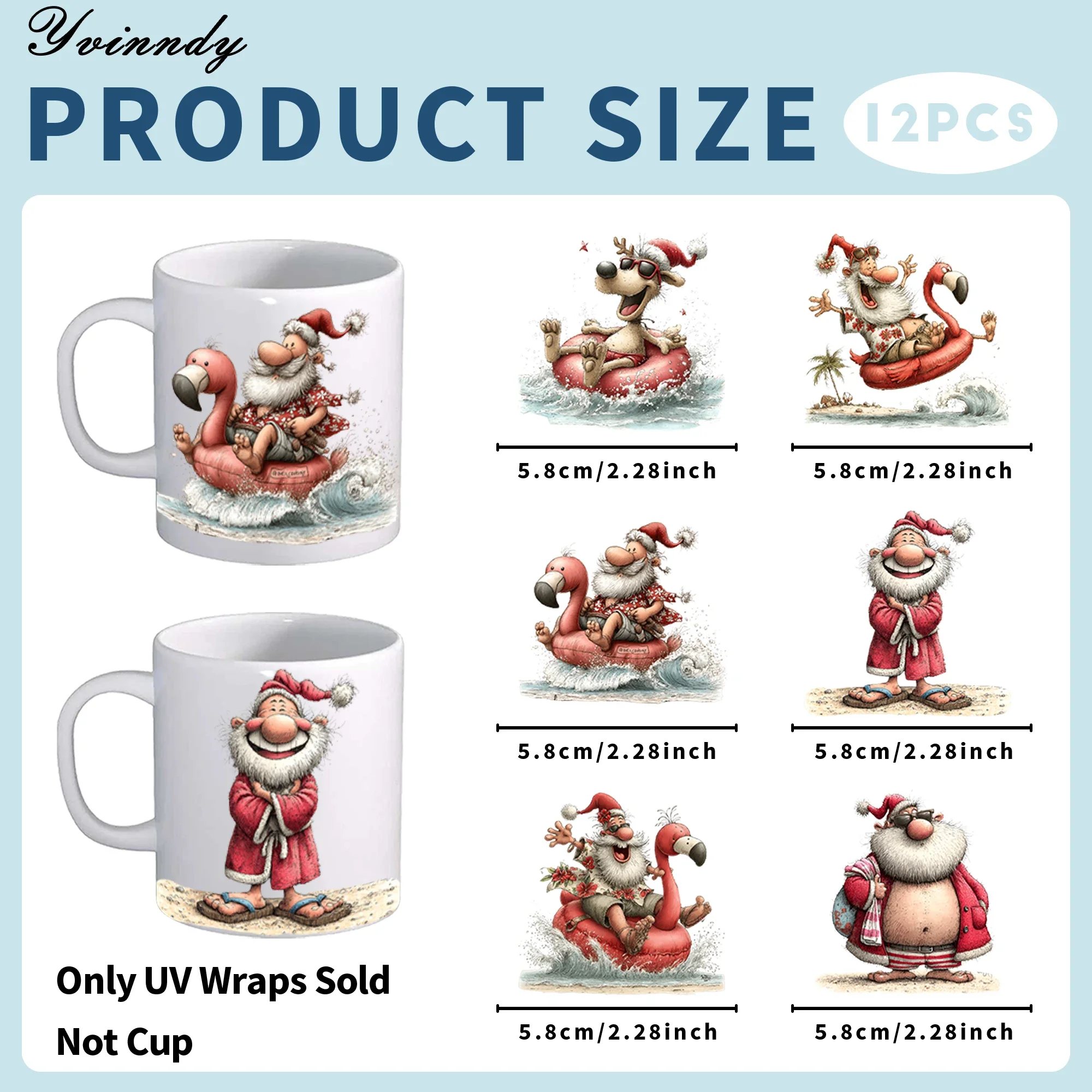 12pcs UV DTF Cup Transfer Sticker Summer Christma Waterproof Decals For Coffee Cups Phone High-Viscosity DIY Transfers(No Cup)