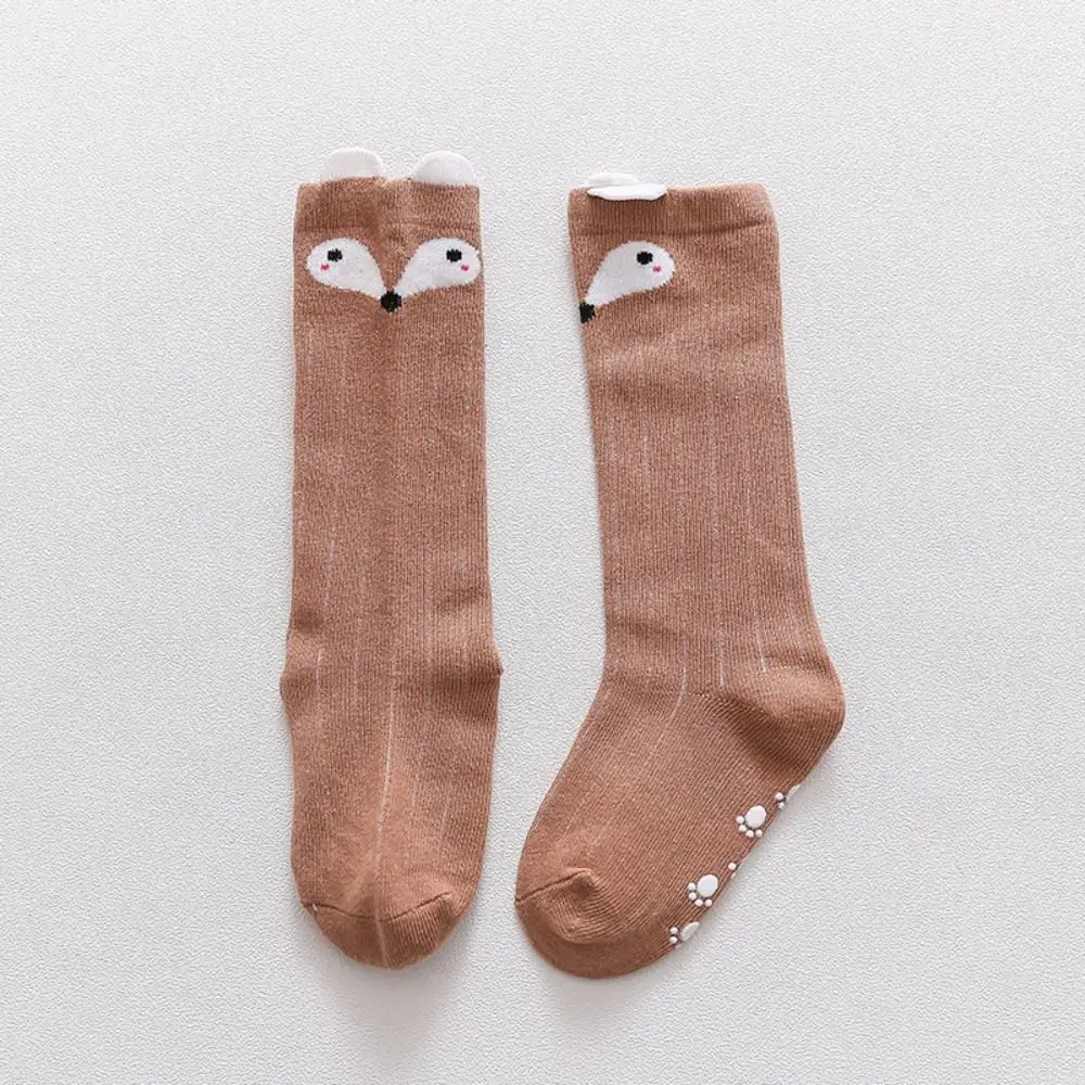 

1Pair New Cotton Fox Baby Sock Non Slip Grips Toddler Long Socks 9Colors Knee High Socks Infant Girls