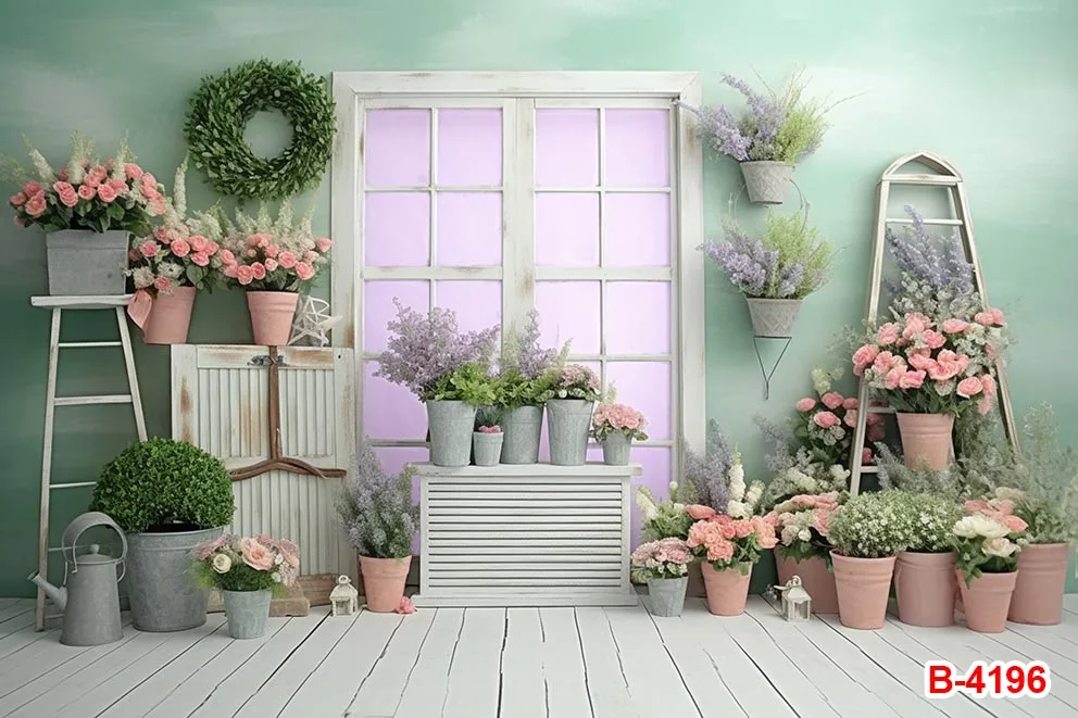 Spring Easter Kids Portrait Photography Backdrop Flowers Colorful Eggs Bunny Wood Door Grass Birthday Party Photocall Background