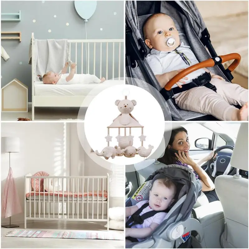 Bear Crib ponsel hewan lucu pembibitan Mobile untuk Crib ramah kulit Crib Mobile Spinner dengan menenangkan Lullaby untuk anak perempuan 0-6