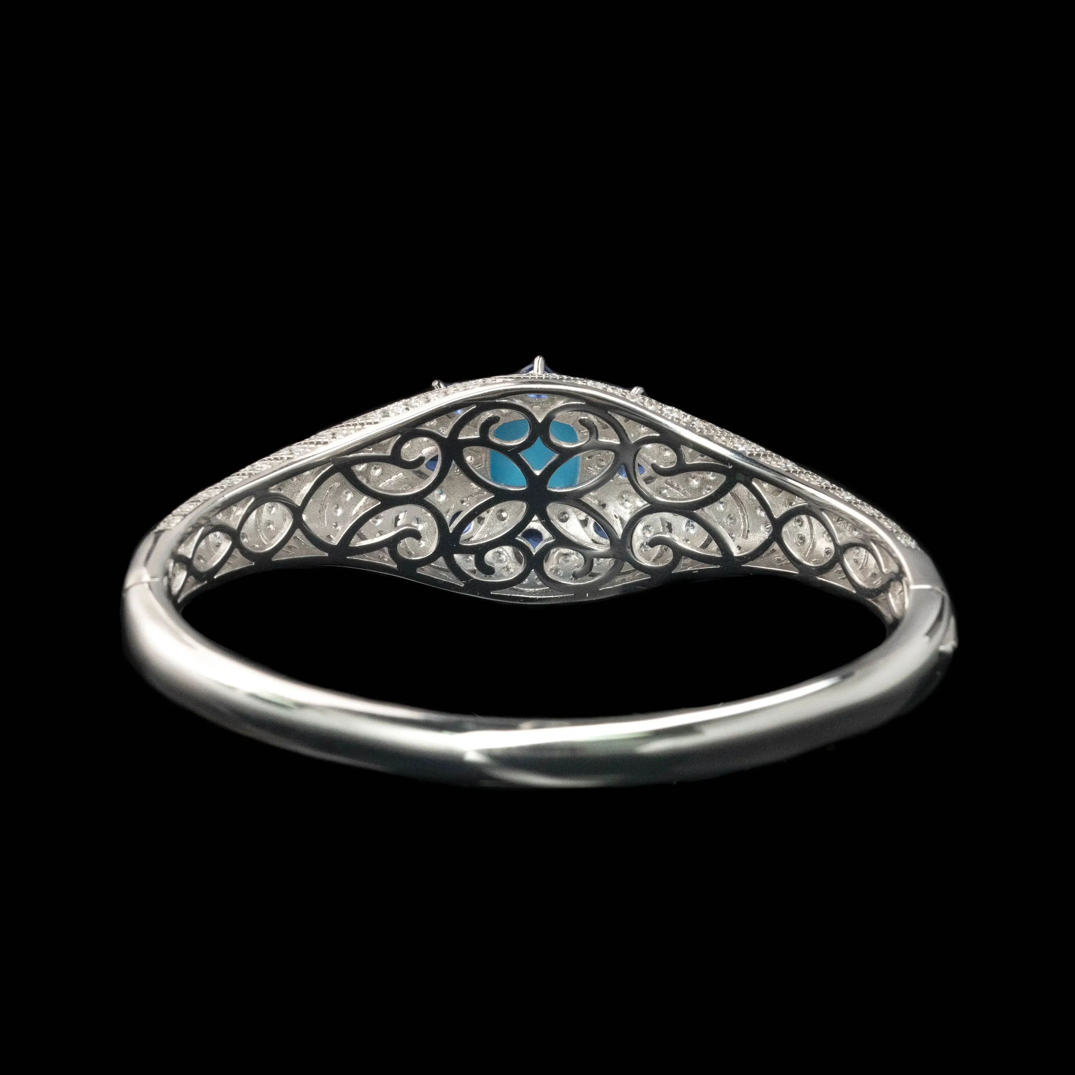 Vintage 925 Sterling Silver Bracelet Artificial Turquoise Sapphire Edwardian Fine Jewelry for Women's Valentines Birthday Gifts